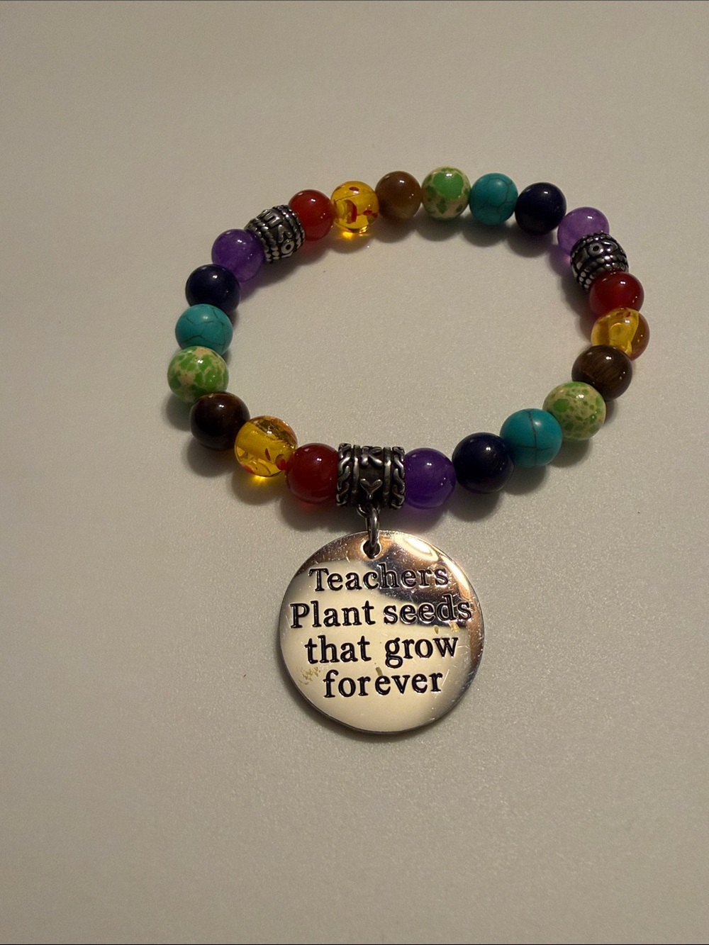 Multi‑Color Beaded Teacher Charm Bracelet